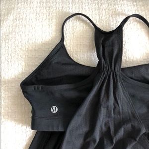 Black Lululemon Top with Shelf Bra & Cinched Waist